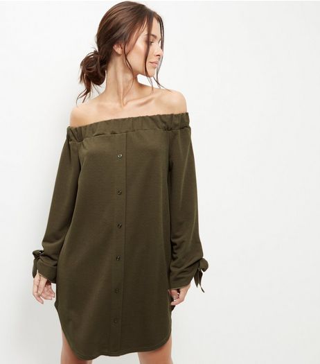 Cameo Rose Bardot Neck Tie Sleeve Dress | New Look