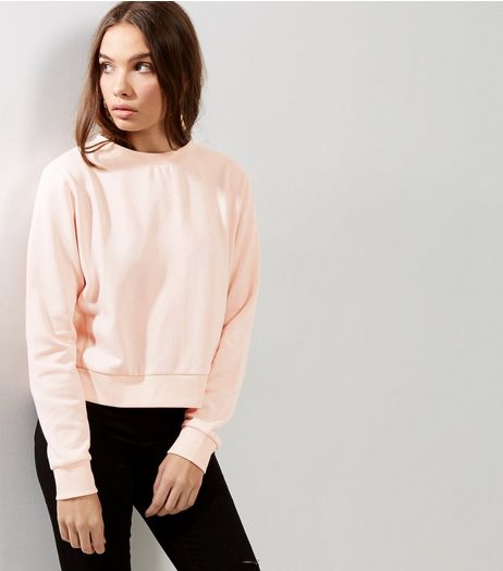 Shell Pink Ribbed Long Sleeve Cropped Sweater | New Look