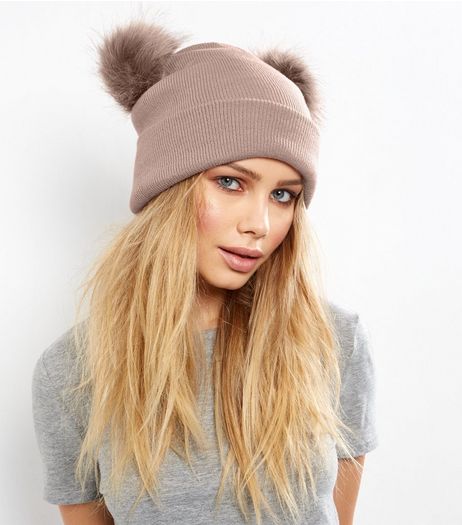 Pink Faux Fur Pom Pom Beanie | New Look