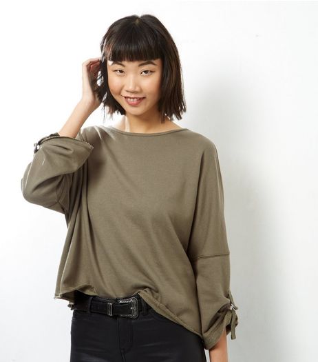 Khaki Batwing Roll Sleeve Sweater | New Look