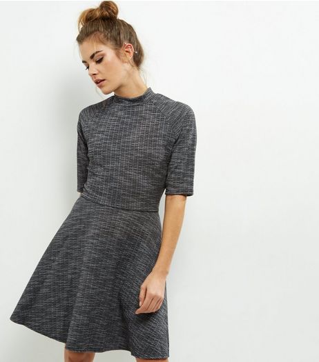 Apricot Grey Funnel Neck Skater Dress | New Look