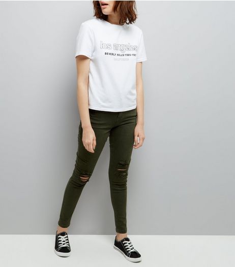 Khaki Ripped Skinny Jenna Jeans | New Look