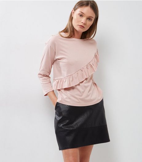 Pink Frill Trim Long Sleeve T-Shirt | New Look
