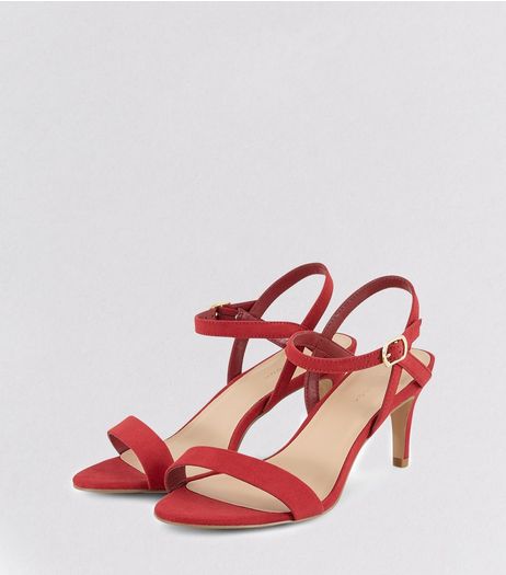 Red Suedette Heeled Sandals | New Look