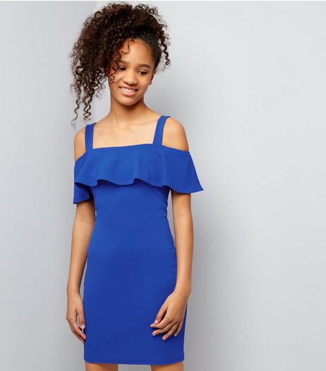 Teens Blue Cold Shoulder Bodycon Dress | New Look