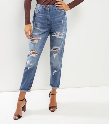 Parisian Blue Ripped Mom Jeans | New Look