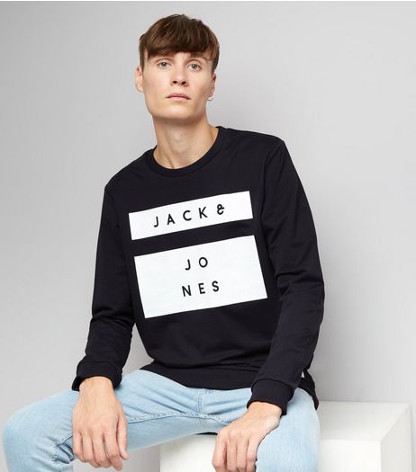 Navy Premium Jack & Jones Box Print Sweater | New Look