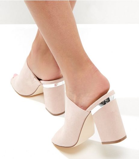 Pink Suedette Metal Trim Block Heel Mules | New Look