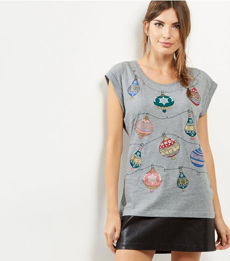 Grey Xmas 16 Decoration T-Shirt | New Look