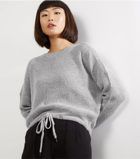 Noisy May Grey Tie Hem Long Sleeve Knitted Jumper | New Look