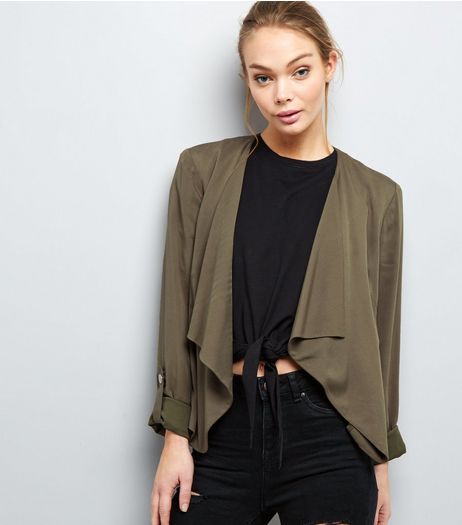 Khaki Waterfall Rolled Sleeve Blazer | New Look