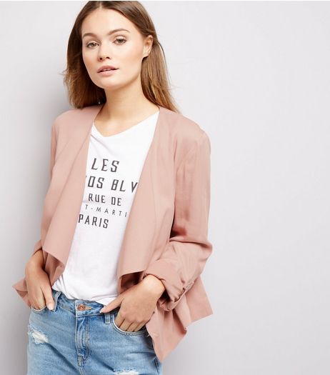 Shell Pink Waterfall Rolled Sleeves Blazer | New Look