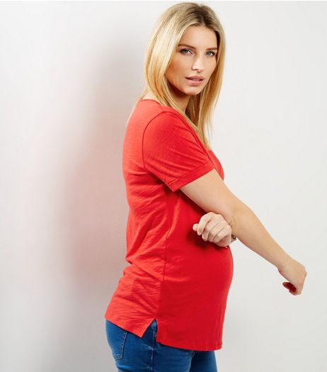 Maternity Red Scoop Neck T-Shirt | New Look