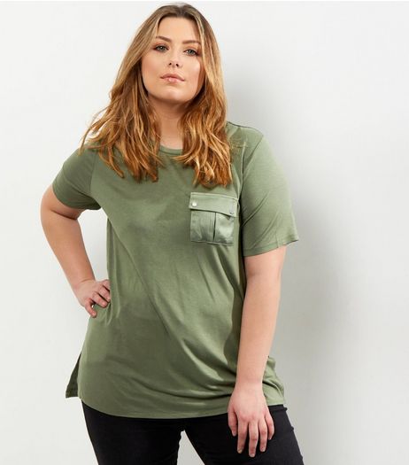 Curves Khaki Pocket Front T-Shirt | New Look