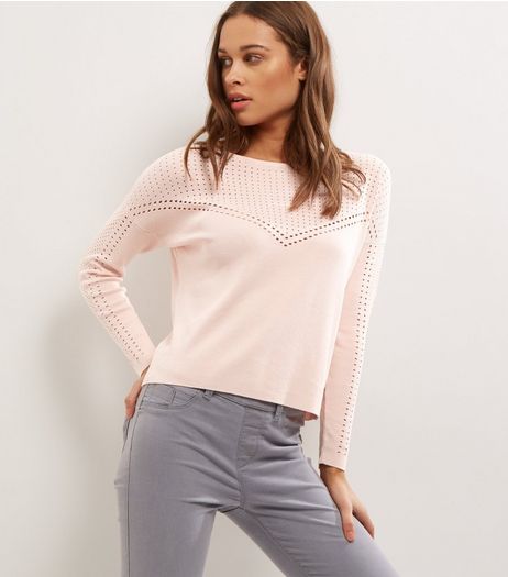 Pink Cut Out Mesh Panel Long Sleeve Jumper | New Look