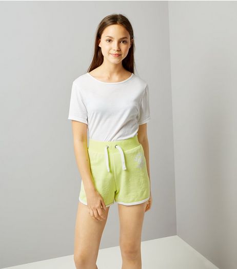 Teens Neon Green Brooklyn 98 Print Shorts | New Look