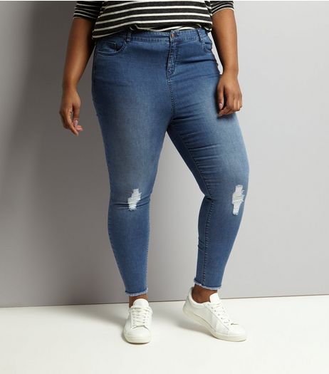 Curves Blue Ripped Skinny Jeans | New Look