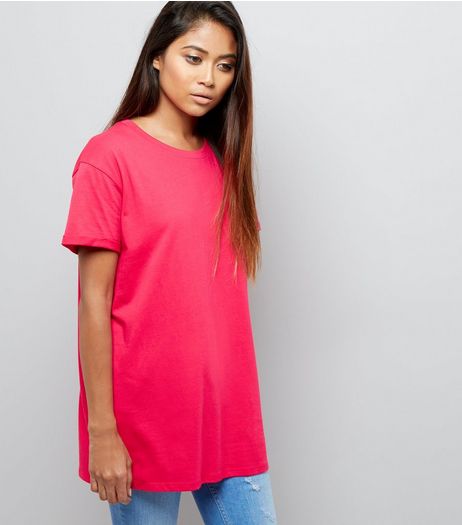 Petite Bright Pink Boyfriend T-shirt | New Look