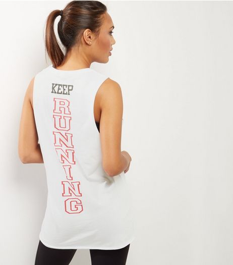 White Keep Running Print Drop Arm Vest | New Look