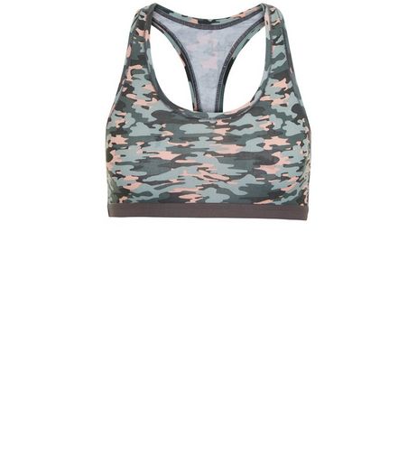 Teens Khaki Camo Print Racer Back Crop Top | New Look
