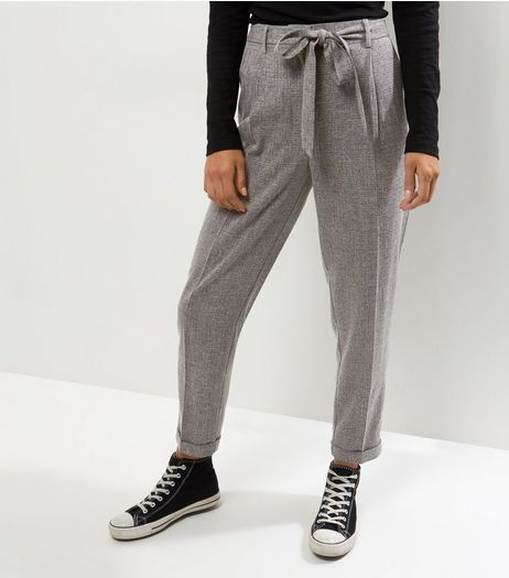 Grey Speckled Tie Waist Trousers | New Look