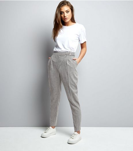 Grey Speckled Buckle Wrap Front Trousers | New Look