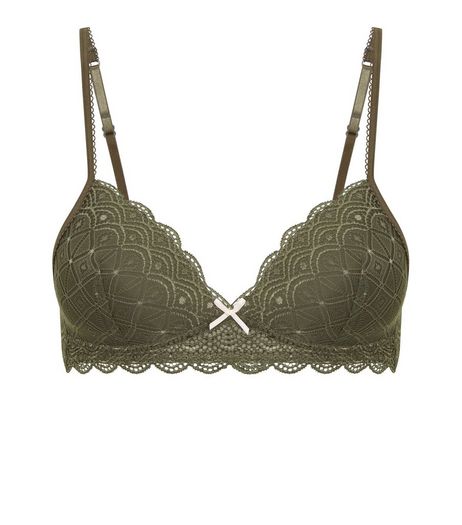 Teens Khaki Geometric Lace Bralet | New Look