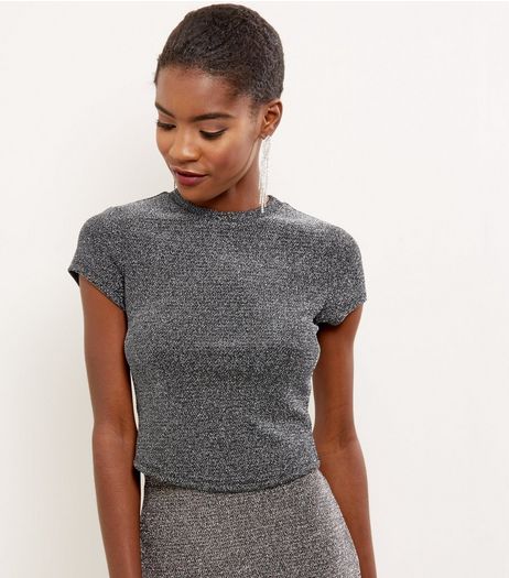 Silver Metallic Short Sleeve Crop Top | New Look