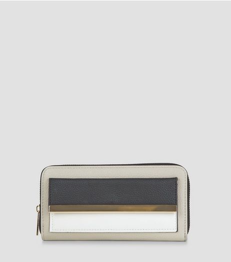 Grey Colour Block Metal Trim Zip Around Purse | New Look