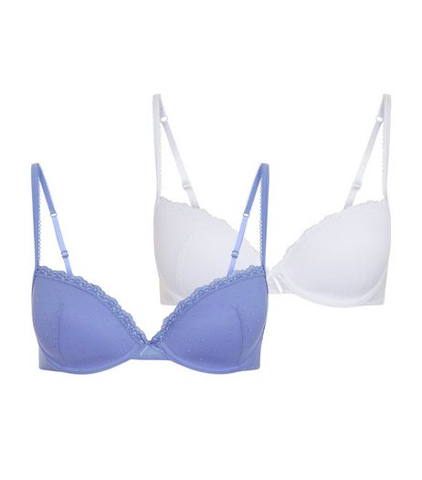 Teens 2 Pack Blue And White Spot Mesh Bras | New Look