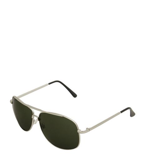 Silver Bar Top Dark Lens Pilot Sunglasses | New Look