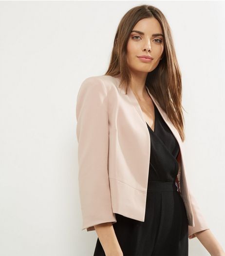 Shell Pink Cropped Smart Jacket | New Look