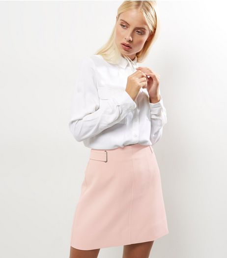 Shell Pink Crepe Eyelet Trim A-Line Skirt | New Look