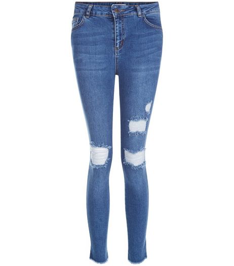 Teens Blue Step Hem Ripped Jeans | New Look