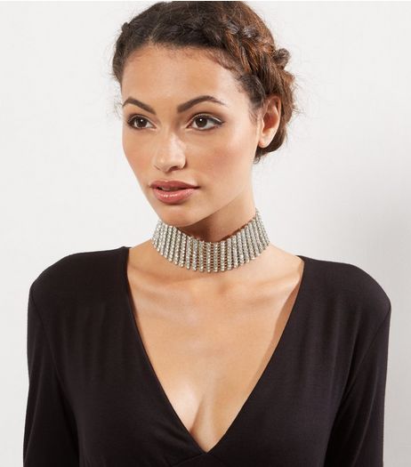 Silver Diamante Layered Choker | New Look