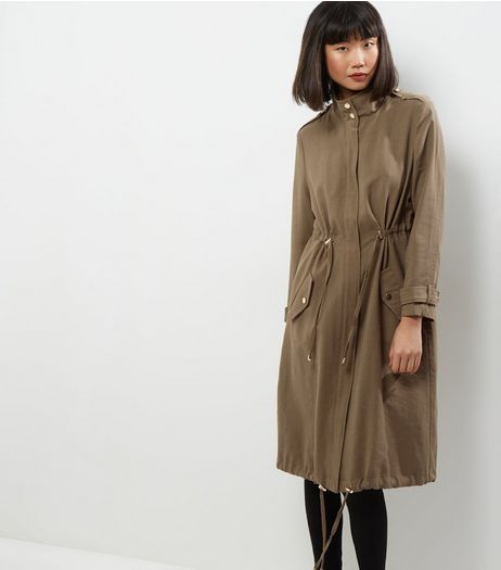 Khaki Drawstring Waist Duster Coat | New Look