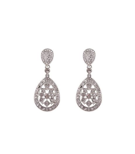 Silver Crystal Teardrop Earrings | New Look