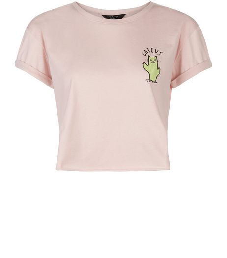 Teens Pink Cactus Print Crop T-Shirt | New Look
