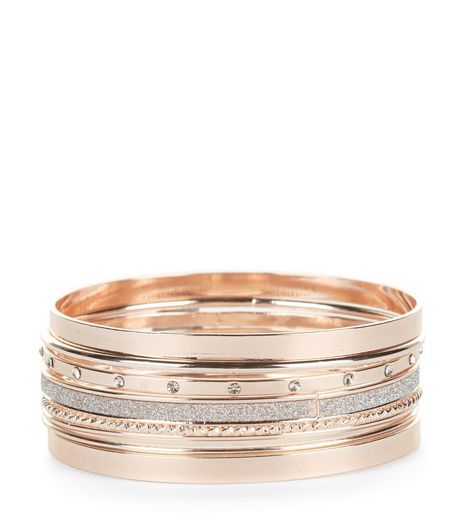 7 Pack Rose Gold Bangles | New Look