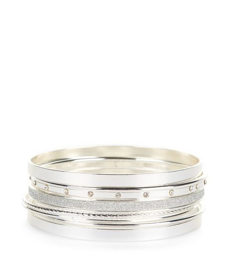 7 Pack Silver Bangles | New Look