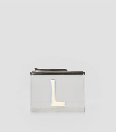 White Holographic L Initial Pouch | New Look