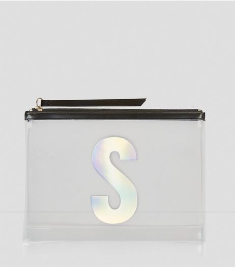 White Holographic S Initial Pouch | New Look