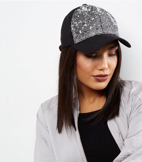 Silver Sequin Front Cap | New Look