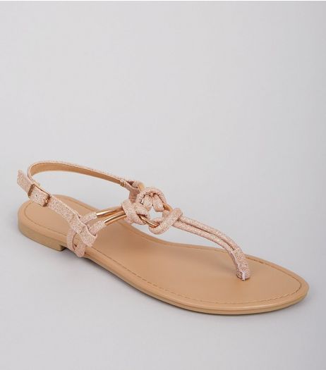 Rose Gold Glitter Metal Ring Toe Post Sandals | New Look