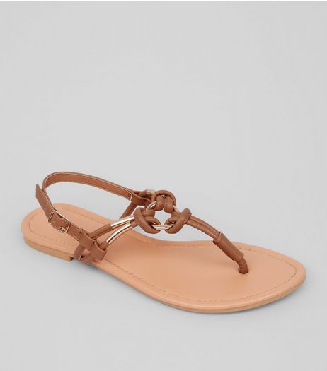 Tan Metal Ring Toe Post Sandals | New Look
