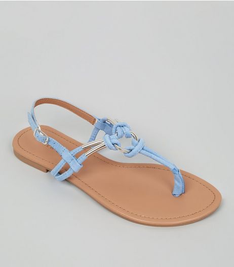 Pale Blue Metal Ring Toe Post Sandals | New Look