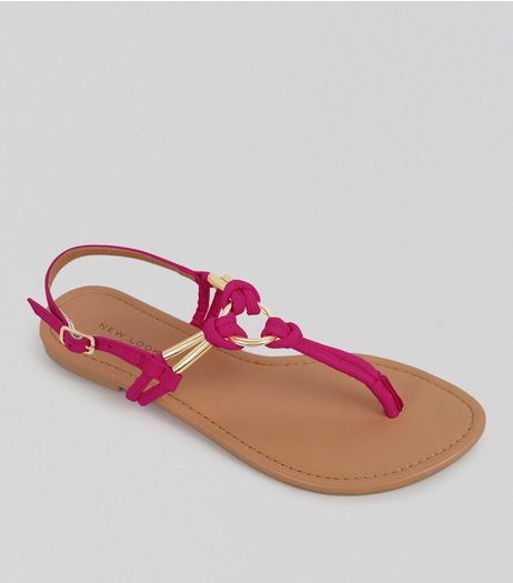 Bright Pink Metal Ring Toe Post Sandals | New Look
