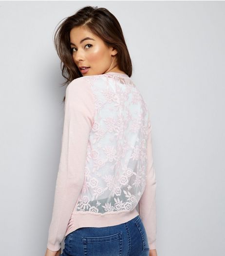Shell Pink Lace Back Cardigan | New Look