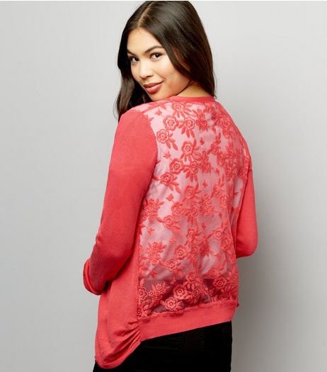 Bright Pink Lace Back Cardigan | New Look
