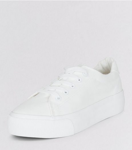 White Lace Up Platform Trainers | New Look